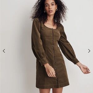 NWT Madewell Corduroy Seamed Long-Sleeve Mini Dress 00